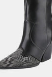 Weeboo Chunky Heel Rhinestone Decor Western Boots 