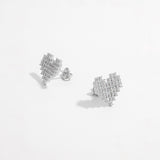 925 Sterling Silver Inlaid Zircon Heart Stud Earrings 