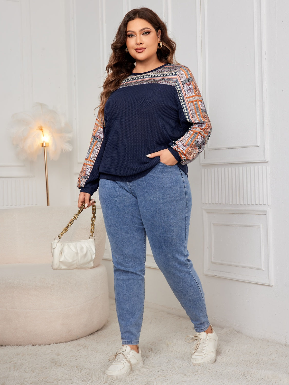 Honey Plus Size Printed Long Sleeve Sweatshirt 