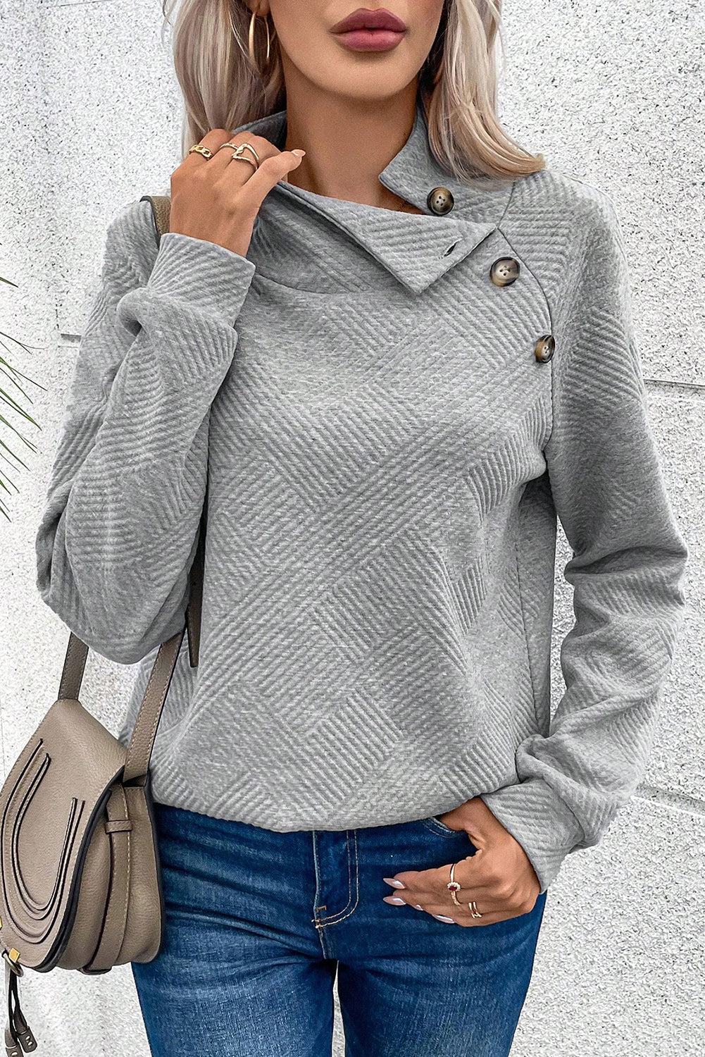Textured Turtleneck Long Sleeve Sweatshirt 