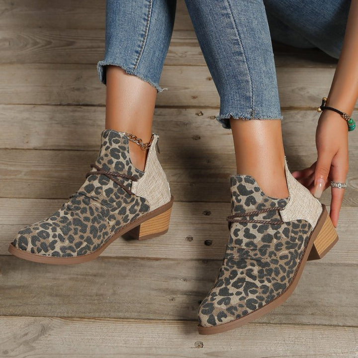 Contrast Canvas Low Heel Boots 