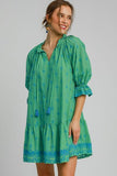 Umgee Full Size Tassel Embroidered Flounce Sleeve Mini Dress Plus Size Dresses