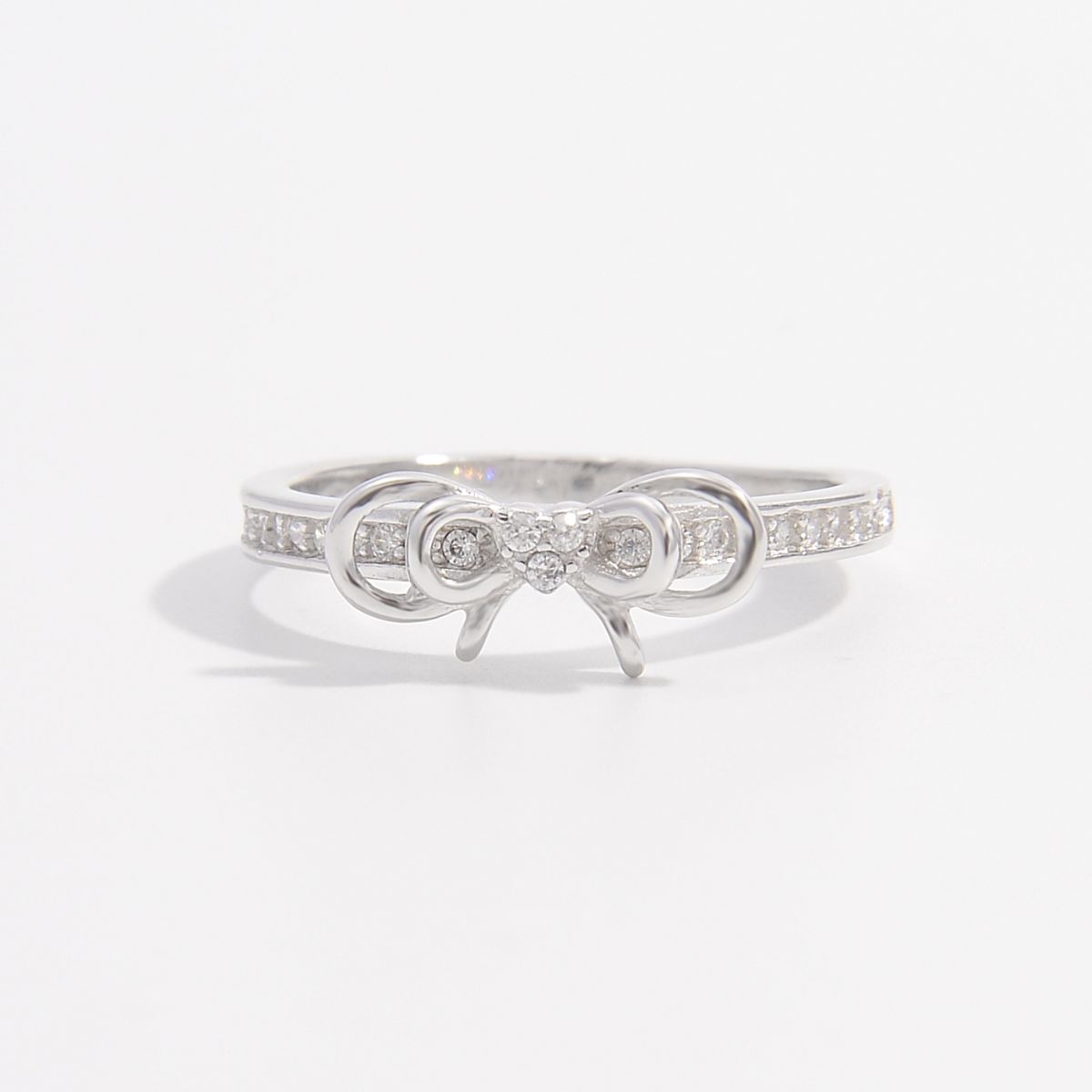 925 Sterling Silver Inlaid Zircon Bow Ring 