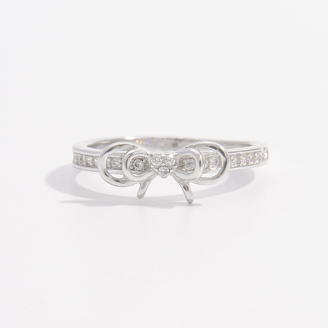 925 Sterling Silver Inlaid Zircon Bow Ring 
