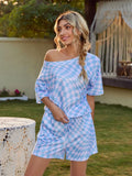 Plaid Round Neck Top and Shorts Lounge Set Lingerie & Nightwear