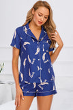 Printed Button Up Short Sleeve Top and Shorts Lounge Set Lingerie & Nightwear