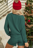 MERRY Round Neck Long Sleeve Top and Shorts Lounge Set 