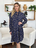 Double Take Full Size Printed Ruffle Hem Long Sleeve Tiered Dress 