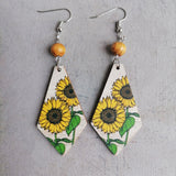 Floral Wooden Teardrop Earrings 
