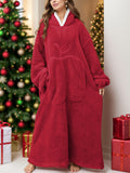 Pocketed Contrast Long Sleeve Hooded Lounge Dress 