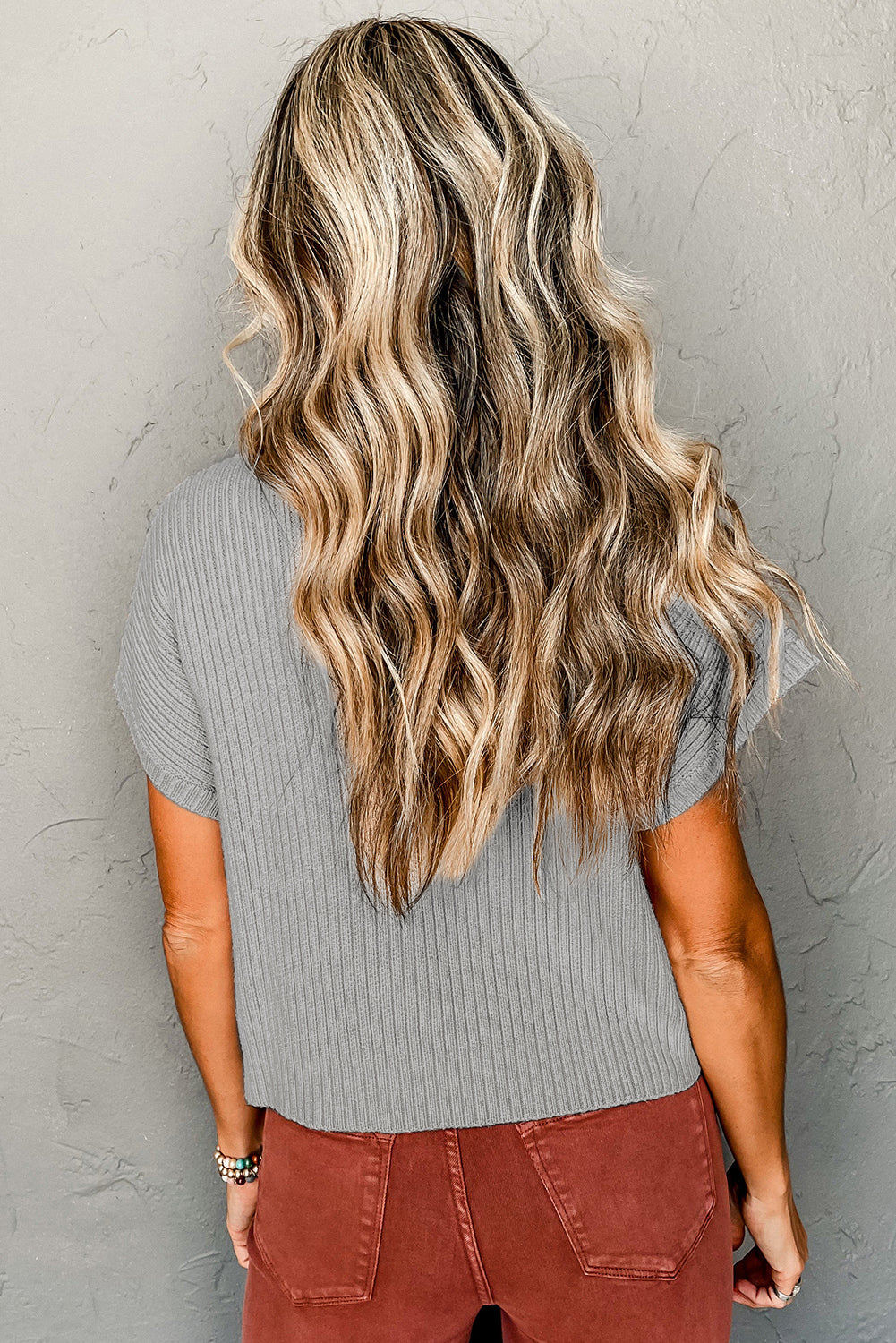 Black Patch Pocket Ribbed Knit Short Sleeve Sweater Sweaters & Cardigans/Short Sleeve Sweaters