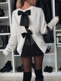 Bow Slit Back Round Neck Sweater 
