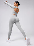 Back Crisscross Round Neck Long Sleeve Top and Leggings Active Set 