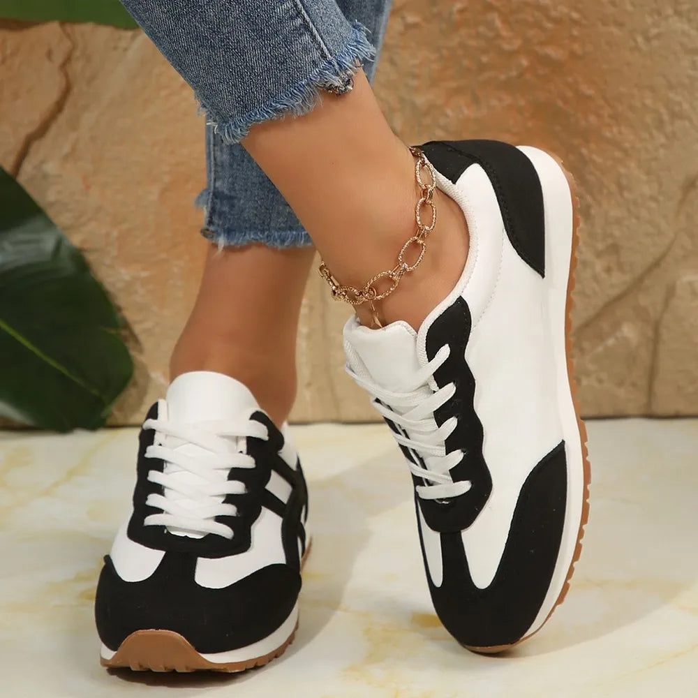 Contrast Lace Up Round Toe Sneakers 