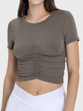 Millennia Ruched Round Neck Short Sleeve Active T-Shirt 
