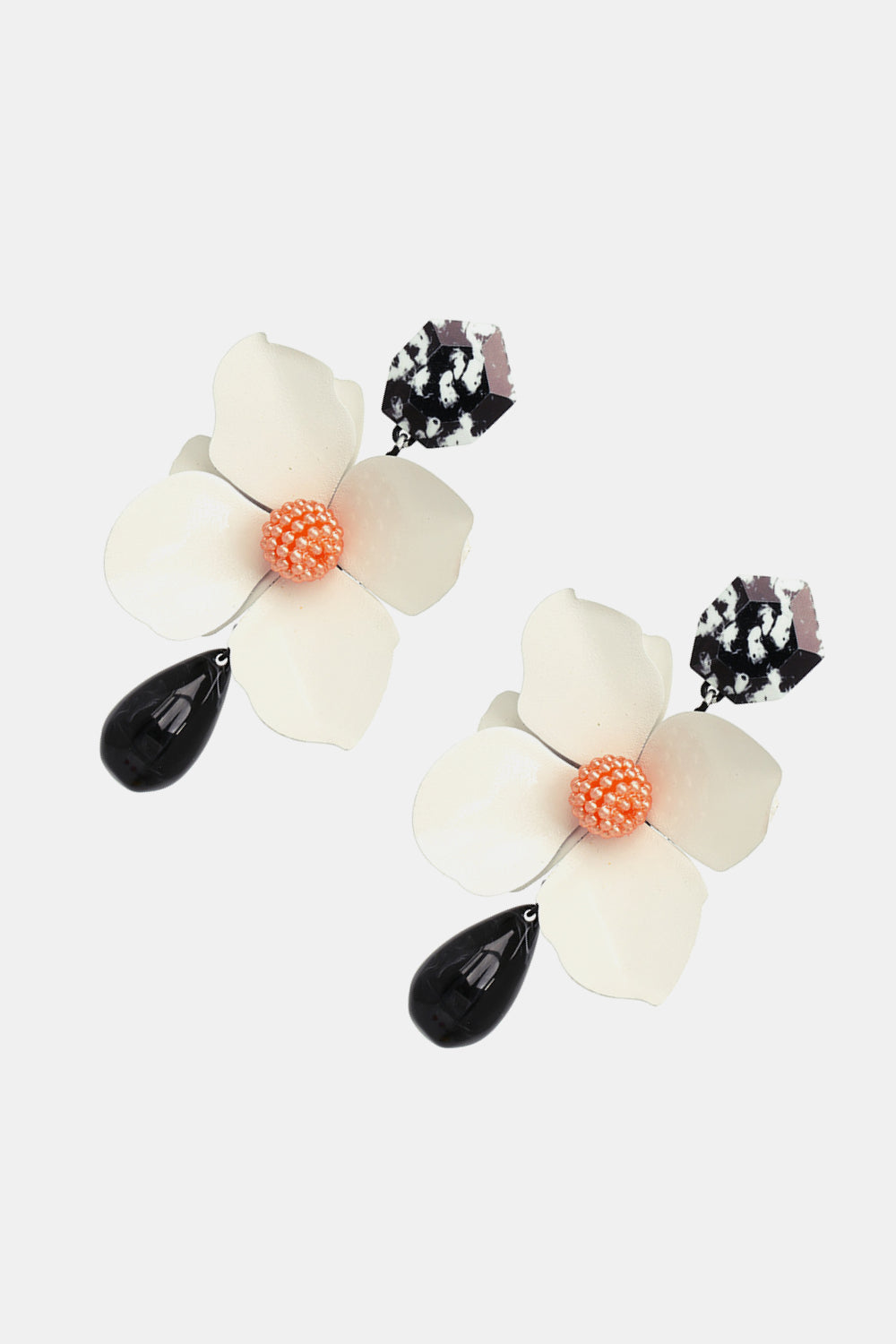 Bloosom Flower and Teardrop Resin Dangle Earrings 