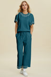 Double Take Full Size Pearl Detail Round Neck Top and Pants Set 