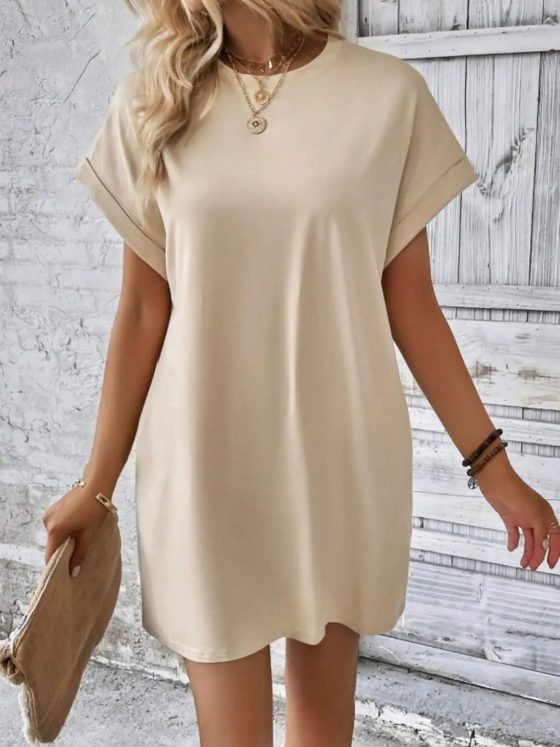 Pocketed Round Neck Short Sleeve Dress 