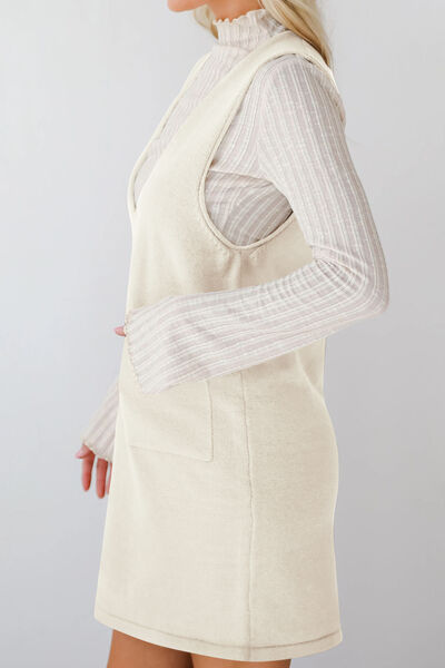 Lovelet Pocketed V-Neck Mini Sweater Overall Dress Dresses