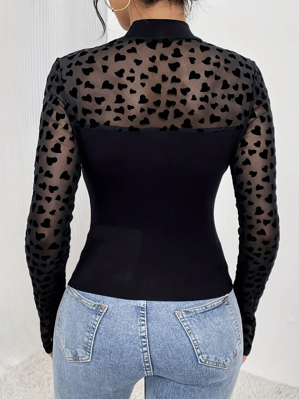 Heart Mock Neck Long Sleeve T-Shirt 