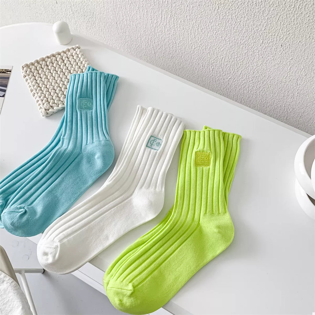 Breathable Ribbed Knit Crew Socks Lingerie & Nightwear