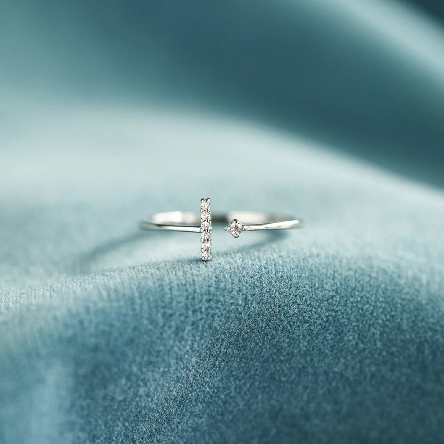 T Shape Inlaid Zircon 925 Sterling Silver Open Ring 