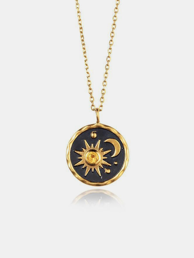 Alloy Inlaid Zircon Sun & Moon Necklace 