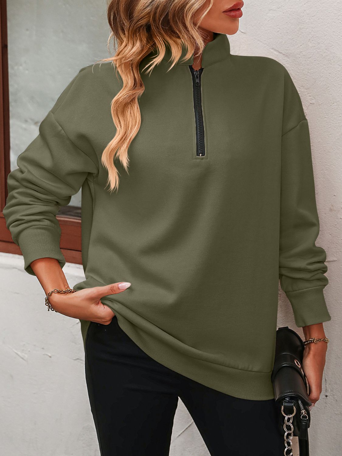 Mandy Zip-Up Dropped Shoulder Sweatshirt 