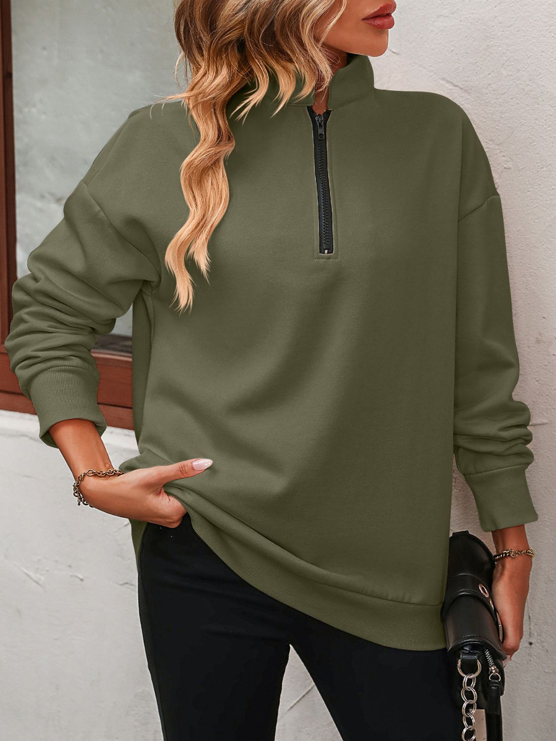 Mandy Zip-Up Dropped Shoulder Sweatshirt 
