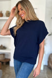 Double Take Full Size Mock Neck Short Sleeve Sweater 