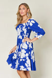 Double Take Full Size Floral Ruffle Hem Smocked Dress with Pockets 