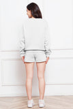 Round Neck Long Sleeve Sweatshirt and Drawstring Shorts Set 