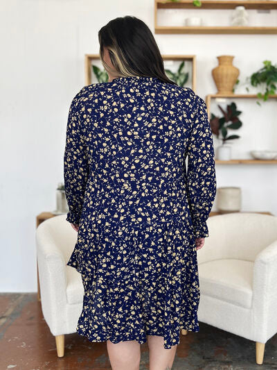 Double Take Full Size Printed Ruffle Hem Long Sleeve Tiered Dress 