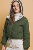 Love Tree Zip Up Cropped Hooded Sherpa Reversible Jacket 