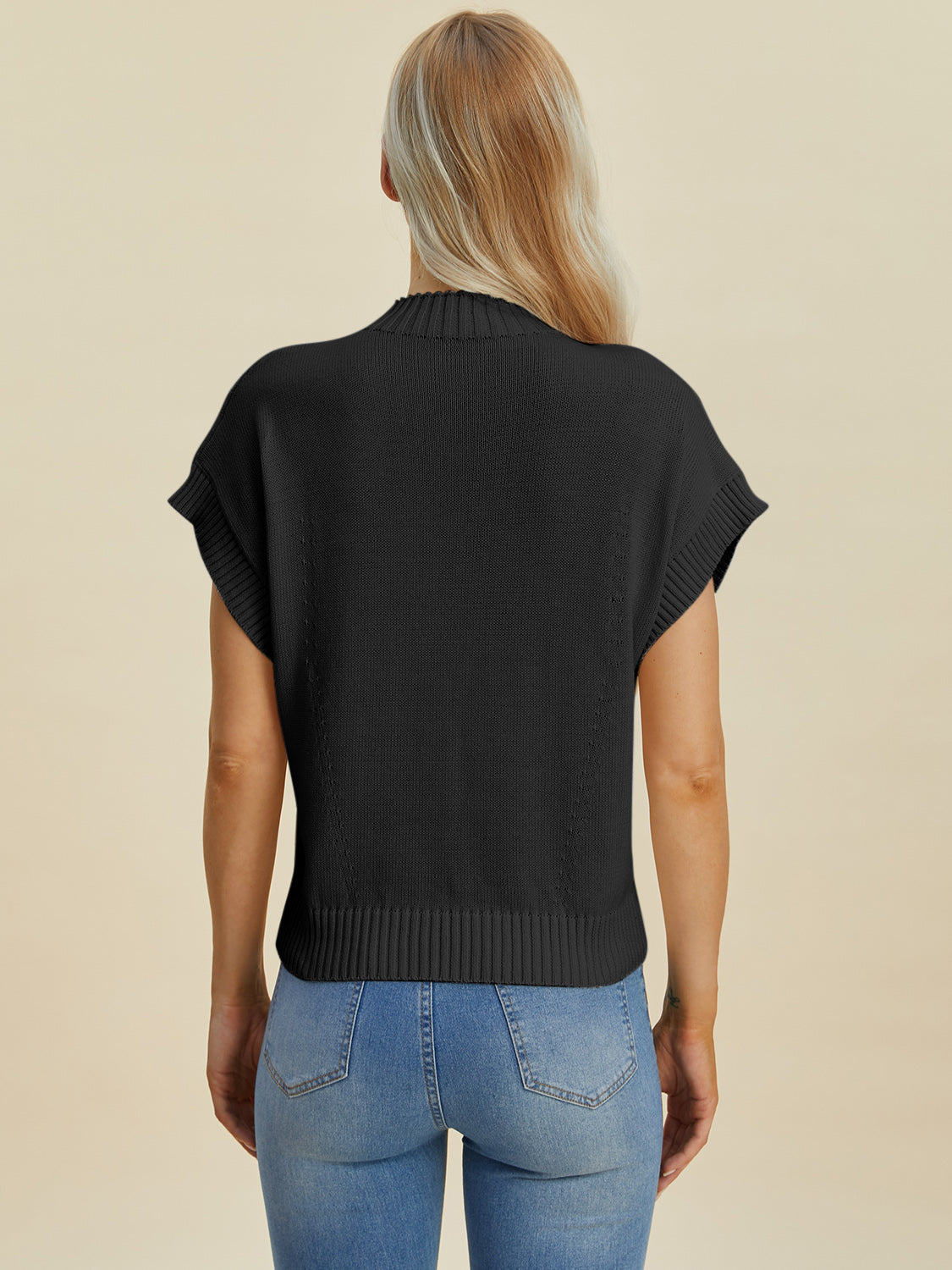 Double Take Full Size Mock Neck Short Sleeve Sweater 