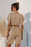 Short Sleeve Cropped Top and Drawstring Shorts Lounge Set Lingerie & Nightwear