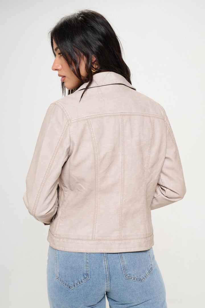 Coalition LA Button Down Cargo Vegan Leather Shacket 