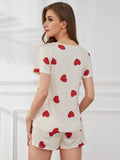 Heart Round Neck Top and Shorts Lounge Set Lingerie & Nightwear