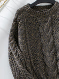 Cable Knit Round Neck Cold Shoulder Sweater 