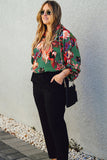 Plus Size Printed Johnny Collar Long Sleeve Blouse 