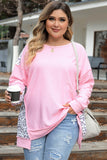Plus Size Leopard Exposed Seam Long Sleeve Sweatshirt 