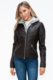 YMI Faux Layered Double-Zipper Jacket with Fuzzy Hood 