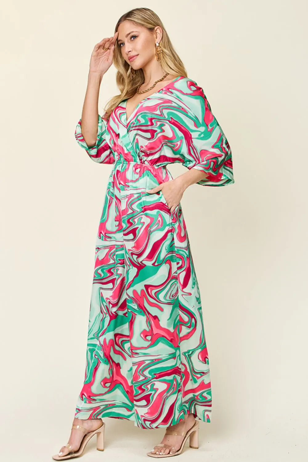 Double Take Full Size Half Sleeve Wide Leg Jumpsuit 