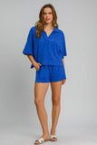 Umgee Floral Elastic Waist Jacquard Shorts with Pockets 
