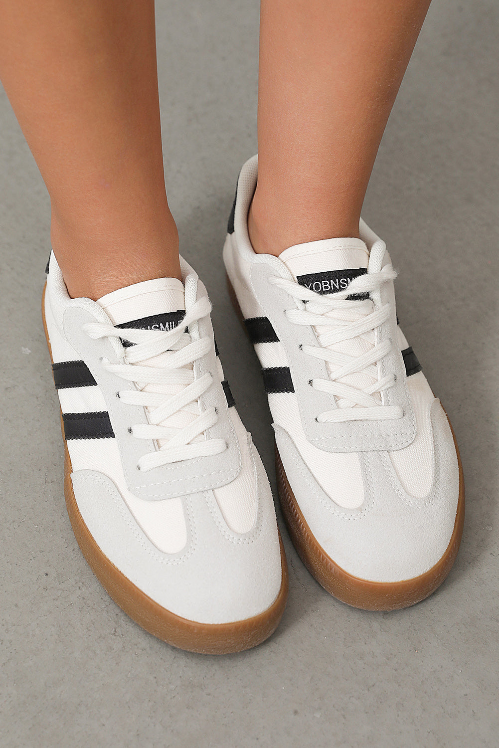 White Striped Lace-up Flat Sneakers Shoes & Bags/Women's Shoes