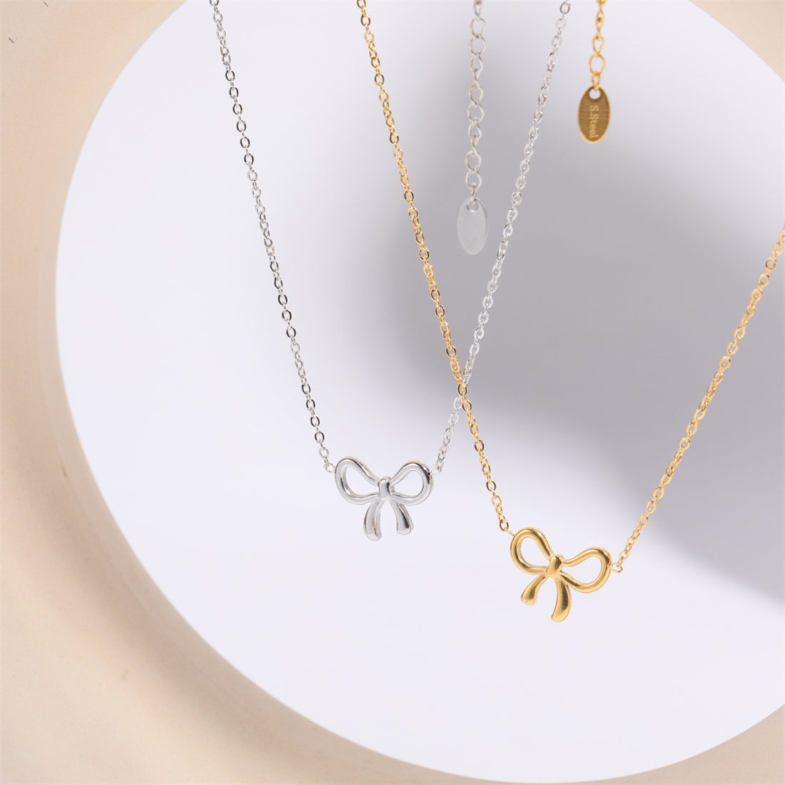 Titanium Steel Bow Pendant Necklace 