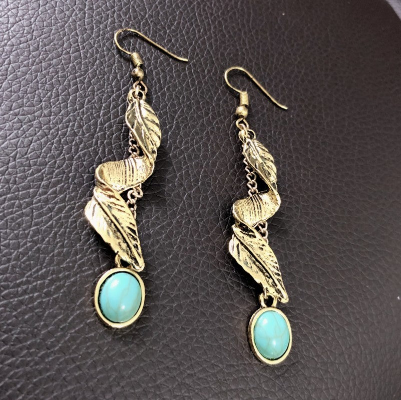 Alloy Leaf Artificial Turquoise Earrings 