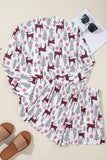 Printed Collared Neck Long Sleeve Top and Shorts Lounge Set Lingerie & Nightwear