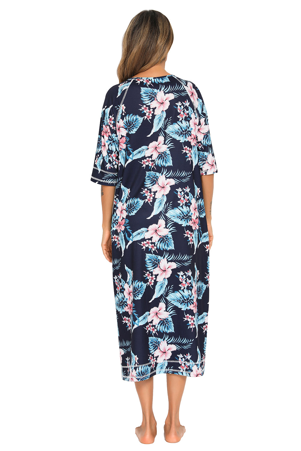 Printed Slit Night Dress with Pockets 