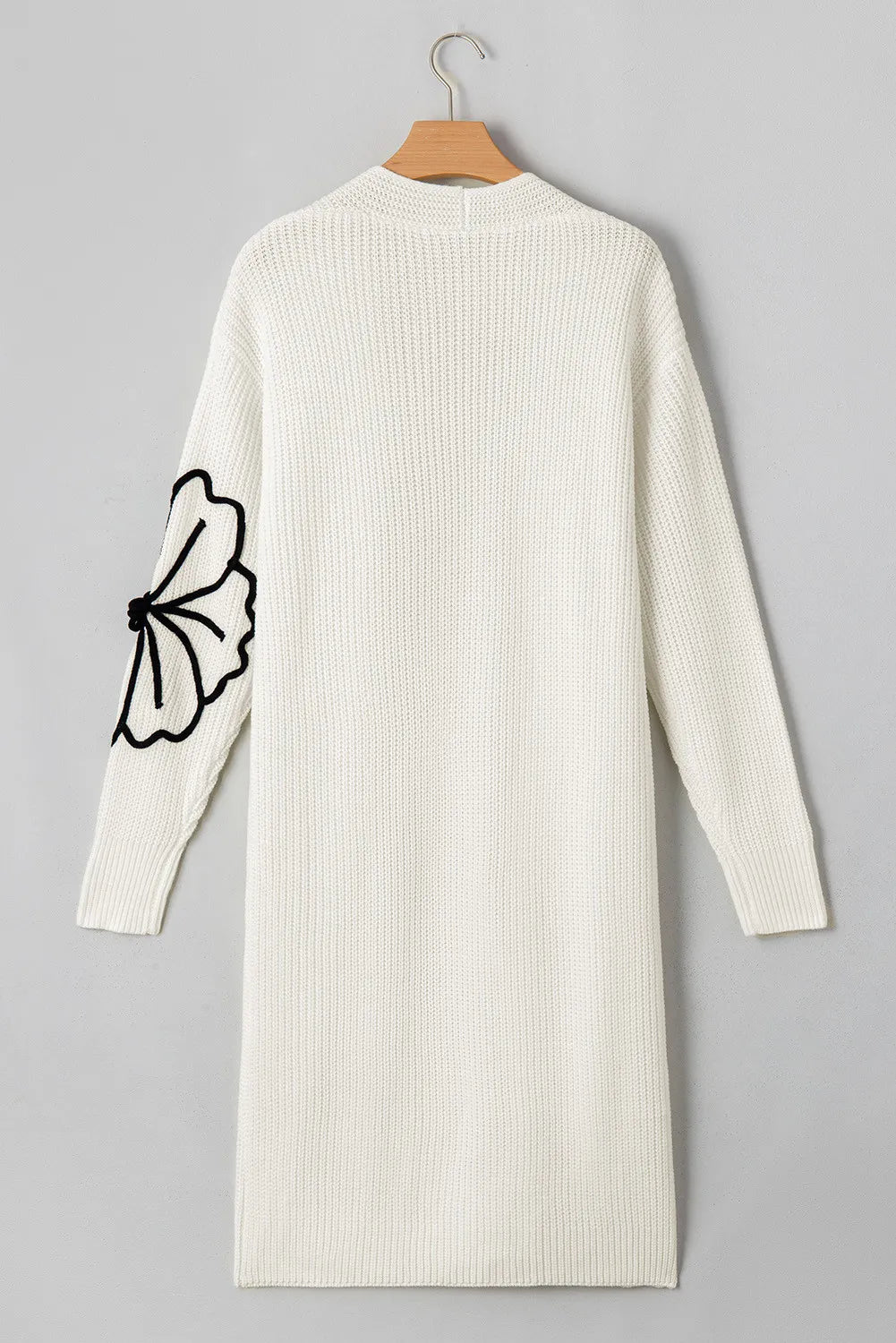 Full Size Flower Open Front Long Sleeve Cardigan 